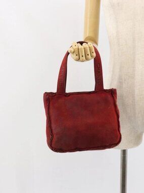 CHANEL Hand Bag Suede Red CC Auth bs32360